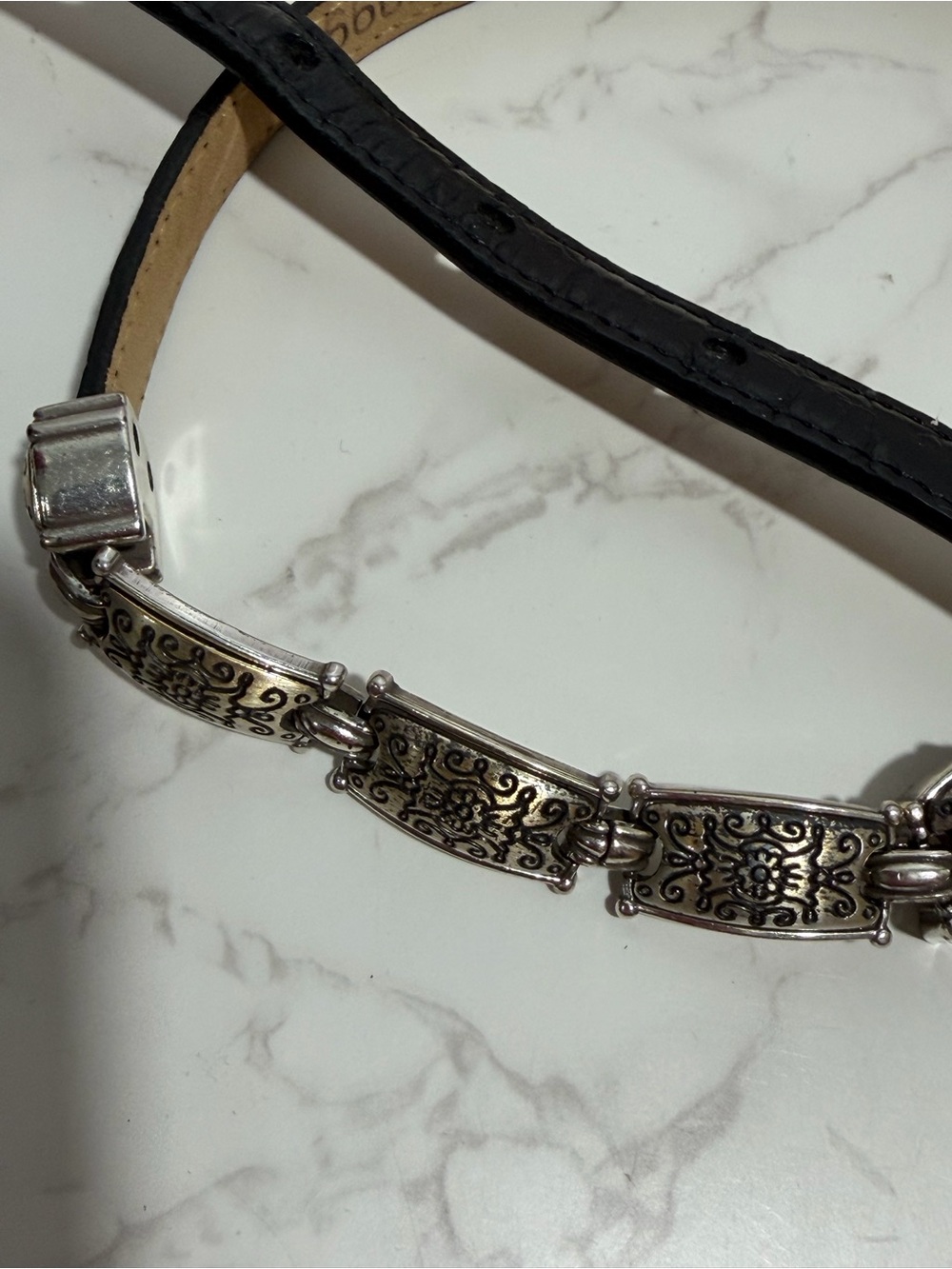 Talbot's Vintage Women's Black Leather Belt with Silver Filigree Accents - XS - Picture 11 of 12